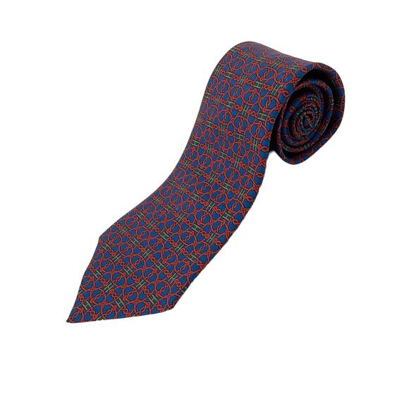 Hermès Men’s 100% Silk Neck Tie Burgundy Geometric Pattern Made in France - Picture 1 of 5
